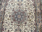 Beautiful Pak Persian Rug 6x9, Floral Medallion, Wool and Silk, Highly Detailed Elegant Carpet, Vintage Oriental Rug 6 x 9, Cream and Gray - Jewel Rugs