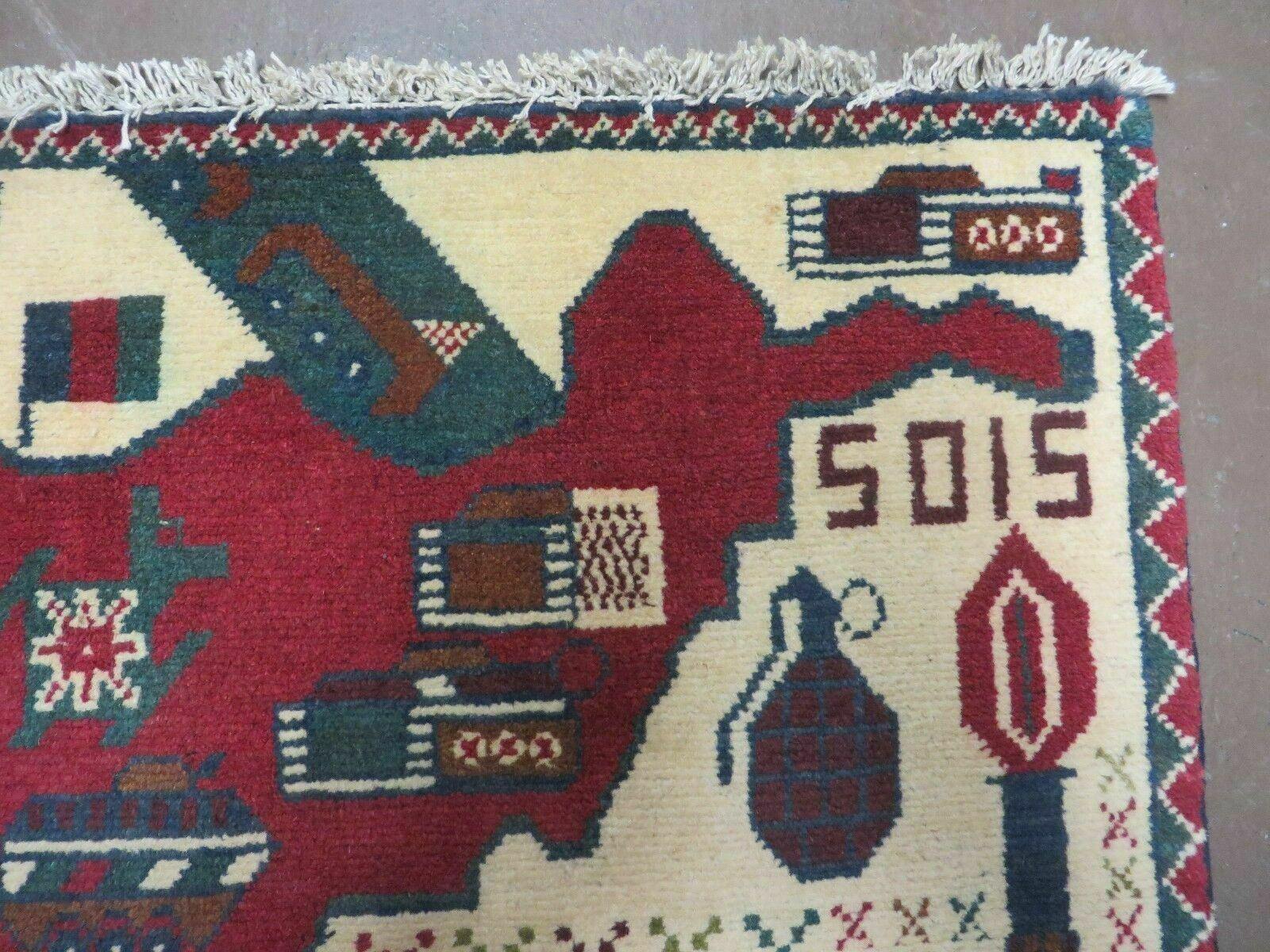 2' X 2'6" Handmade Afghan Balouch Tribal Wool War Rug Gun Tank Helicopter # 144 - Jewel Rugs