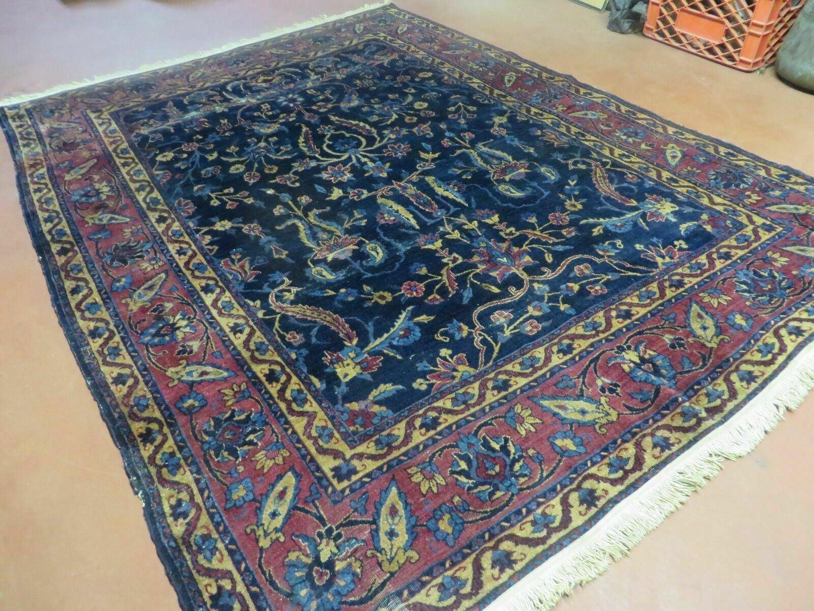 7' X 8' Antique Turkish Osiem Wool Rug Hand Knotted Navy Blue Nice - Jewel Rugs