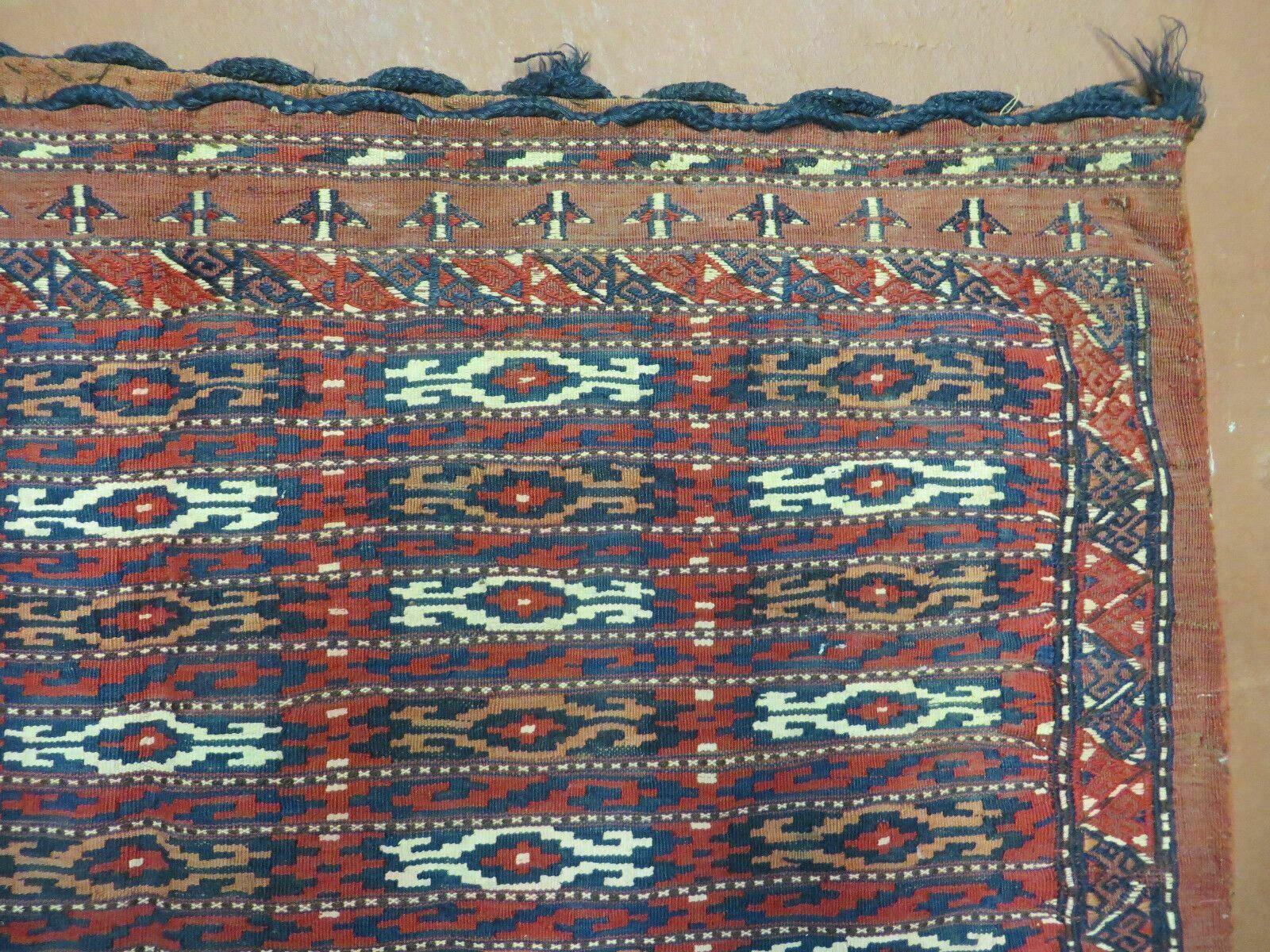 2.5' X 4' Antique Handmade Turkoman Tribal Wool Rug Cushion Case Yamud Stripped - Jewel Rugs