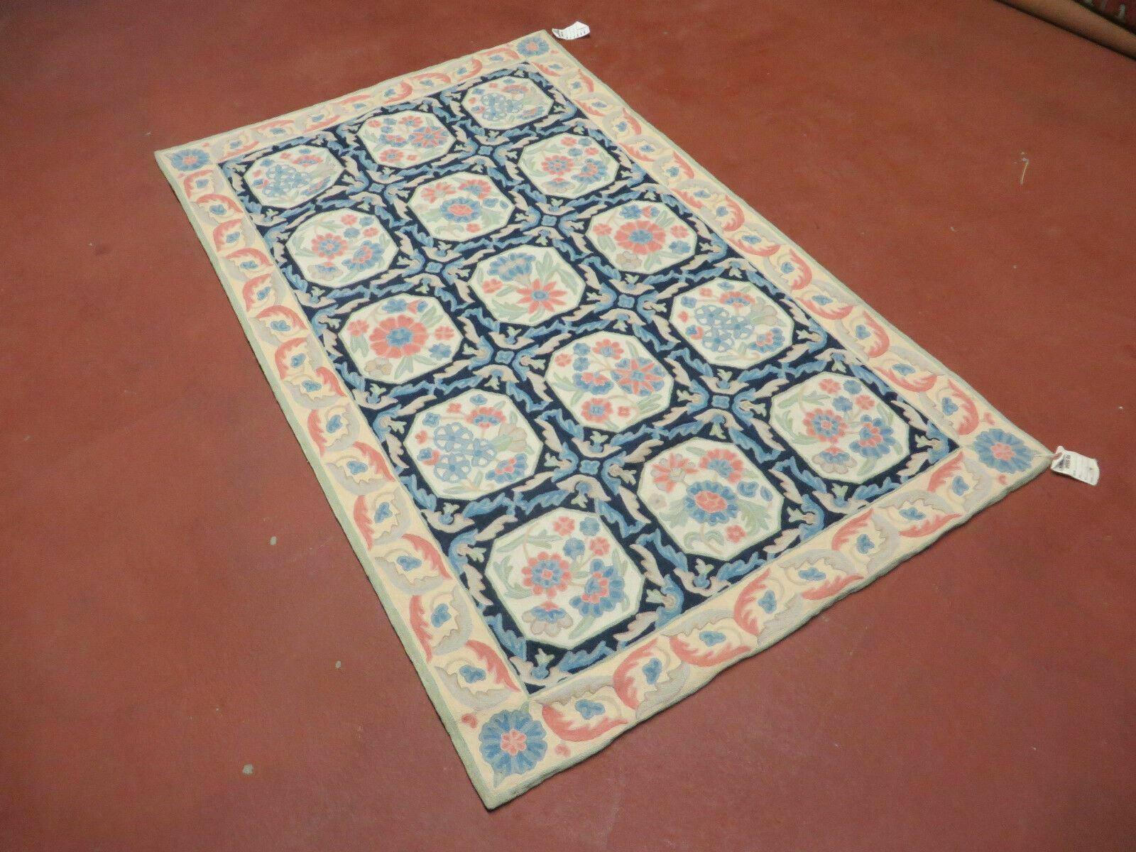 3' X 5' Vintage Indian Embroidery Hand Stitched KASHMIR Rug Wool Nice - Jewel Rugs