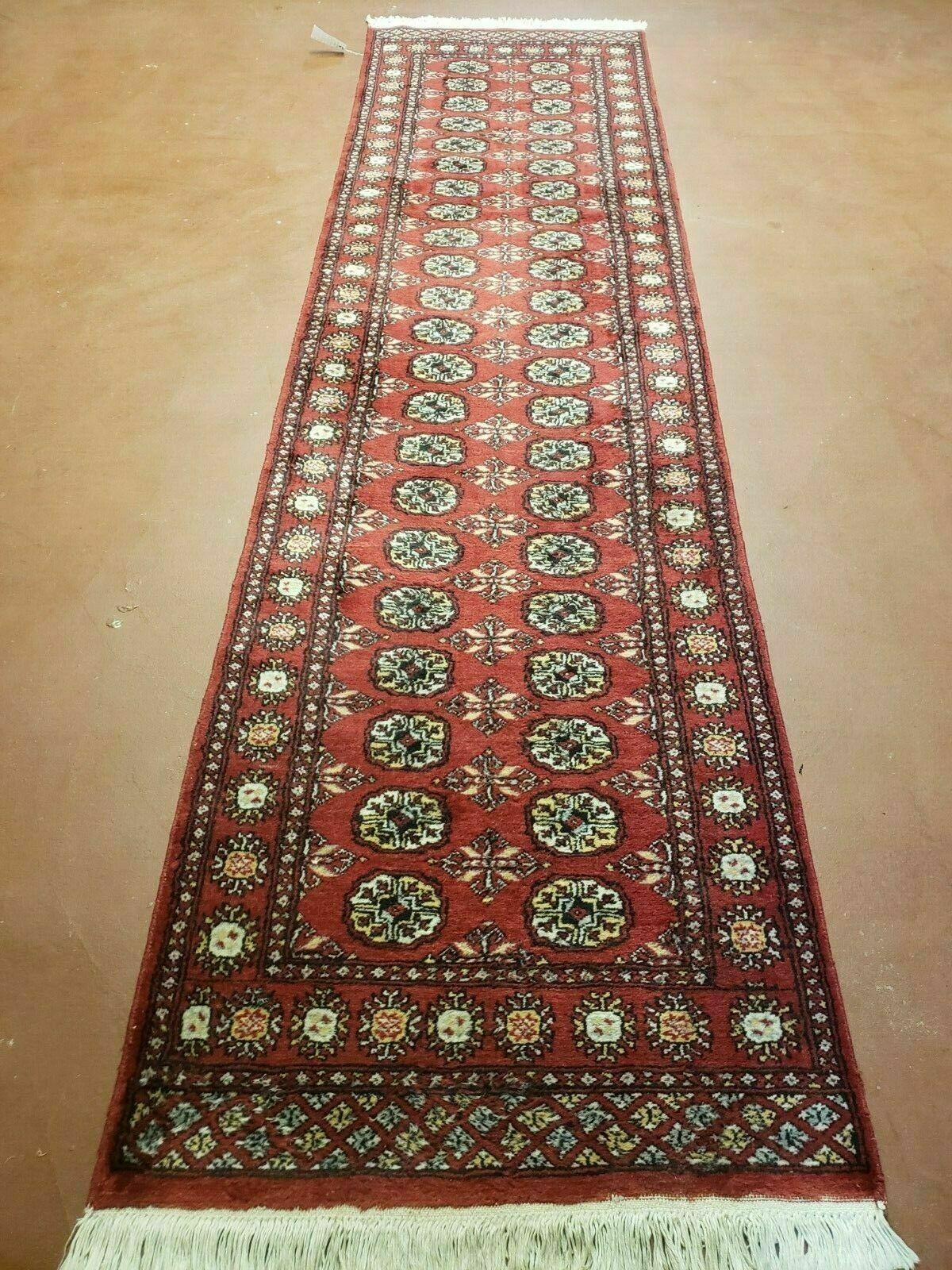 2' 7" X 10' Vintage Handmade Bokhara Turkoman Pakistani Wool Red Runner Rug Nice - Jewel Rugs