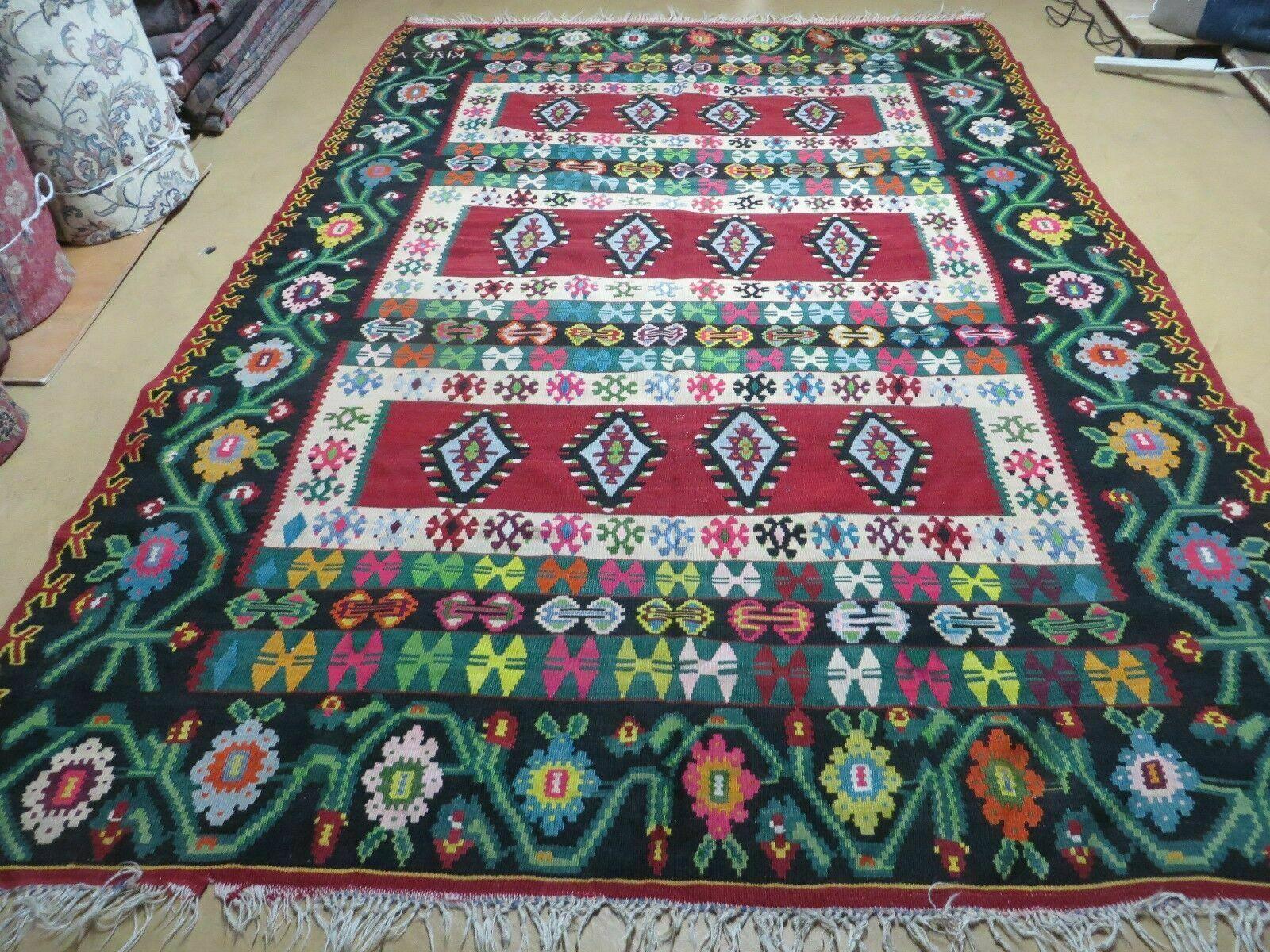 7' X 10' Vintage Turkish Kilim Handmade Flat Weave Wool Rug Vegy Kizeta - Jewel Rugs