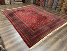 Turkoman Bukhara Rug 8x10, Vintage Bokhara Carpet 8 x 10, Red and Black, Hand Knotted Wool Area Rug, Pakistani Turkmen Rug, Living Room Rug - Jewel Rugs