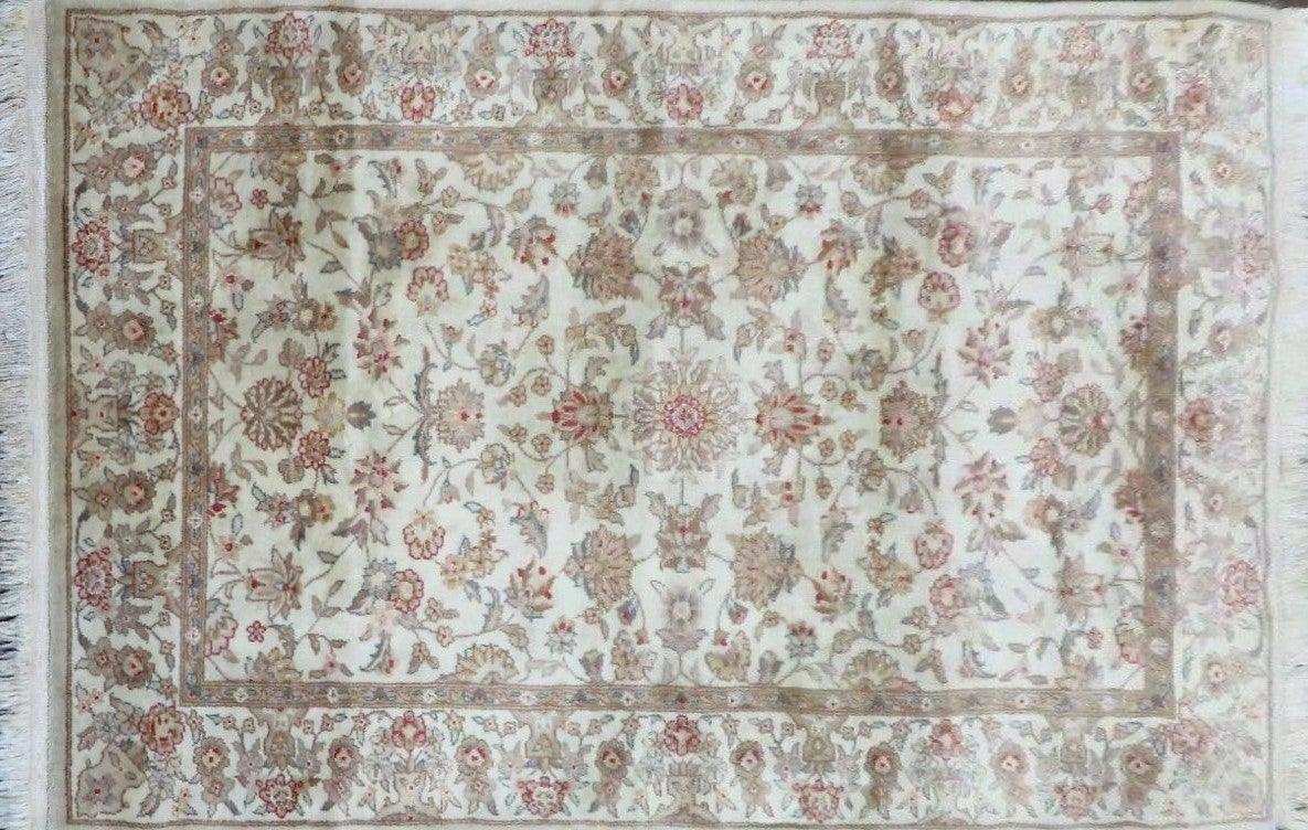 3' X 5' Vintage Handmade Chinese Floral Oriental Wool Rug Silk Accents Vegy Dyes Small Beige Rug - Jewel Rugs