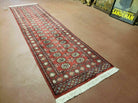 2' 7" X 10' Vintage Handmade Bokhara Turkoman Pakistani Wool Red Runner Rug Nice - Jewel Rugs