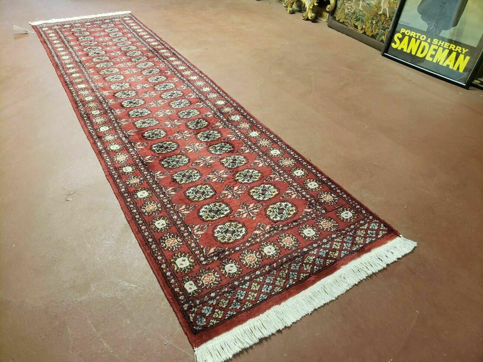 2' 7" X 10' Vintage Handmade Bokhara Turkoman Pakistani Wool Red Runner Rug Nice - Jewel Rugs