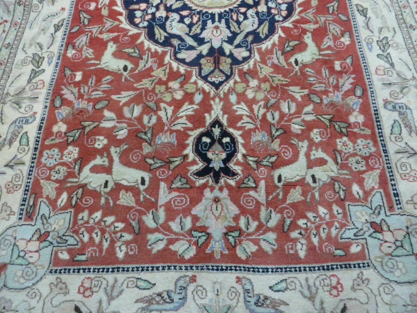 6' X 9' Vintage Handmade India Oriental Floral Wool Rug Hunting Bird Deer Nice - Jewel Rugs