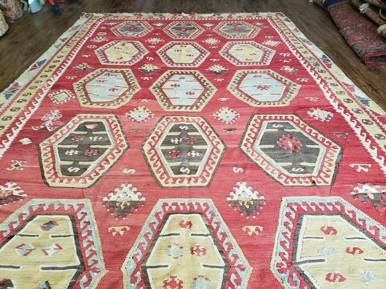 8' X 12' Vintage Turkish Kilim Handmade Flat Weave Wool Rug Veg Dyes - Jewel Rugs