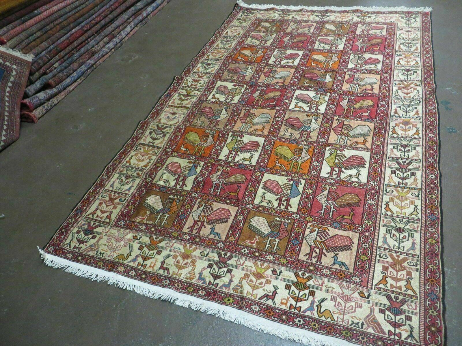 4' X 6' Vintage Russian Kilim Handmade Flat Soumak Weave Silk Wool Rug Organic - Jewel Rugs