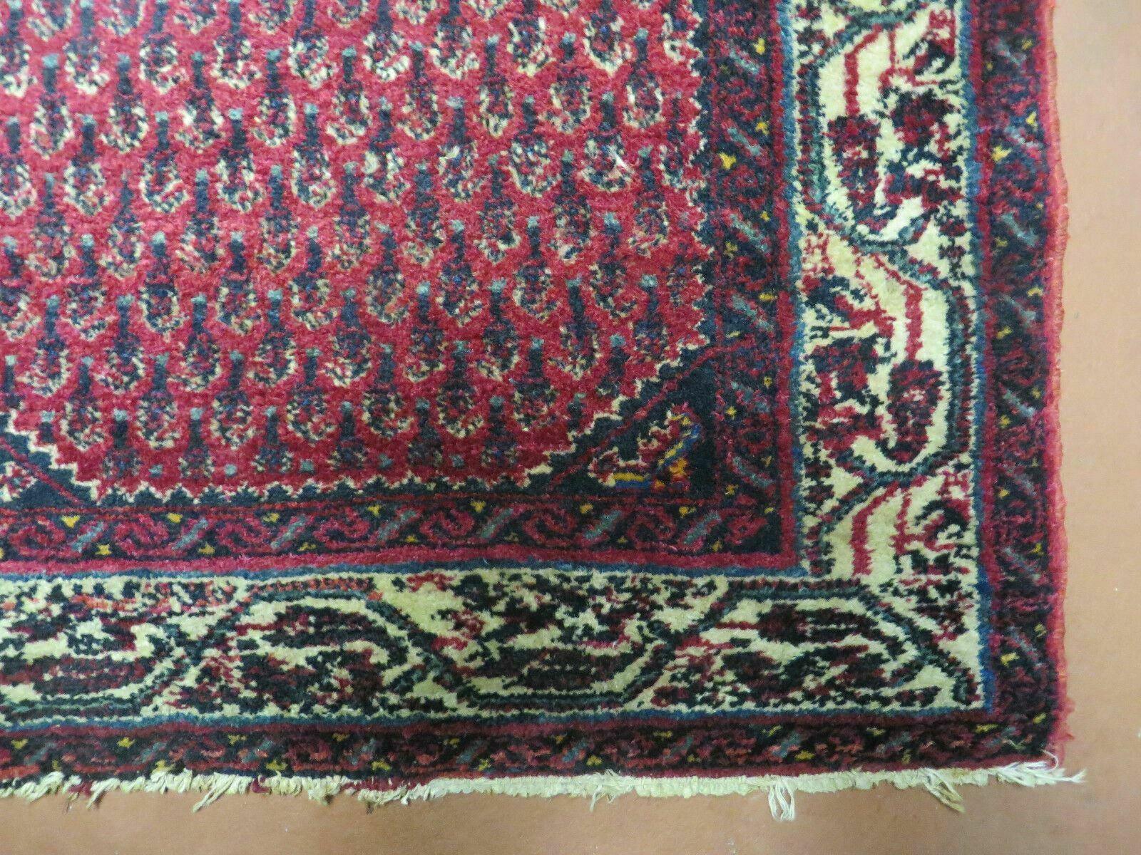 2.5' X 4' Vintage Handmade Indian Amritsar Wool Rug Paisley Design Red - Jewel Rugs