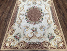 Needlepoint Rug 4x6 European Carpet, Leopard Print Rug, French Aubusson Savonnerie Design, Elegant Rug, Flatweave Rug, Wool Hand-Woven Ivory - Jewel Rugs