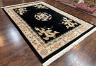 Chinese Wool Rug 8x11, Dragon Medallion and Dragon Corners, Black and Beige, Soft Wool, Asian Oriental Art Deco Carpet, Hand Knotted 90 Line - Jewel Rugs