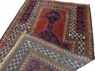 3x5 New Vintage Handmade Wool Rug Tribal Turkoman Balouch Prayer Rug Red Blue - Jewel Rugs