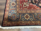 Indo Persian Square Rug 8x8, Vintage Indian Heriz Oriental Carpet, Large Floral Medallion, Red and Navy Blue, Hand-Knotted Square Shaped Rug - Jewel Rugs