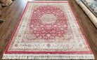 Red Silk Carpet 5.3 x 7.6 ft, Red & Beige Area Rug, Traditional Oriental Carpet All Silk, Bamboo Silk, Central Medallion, Allover Floral Rug - Jewel Rugs