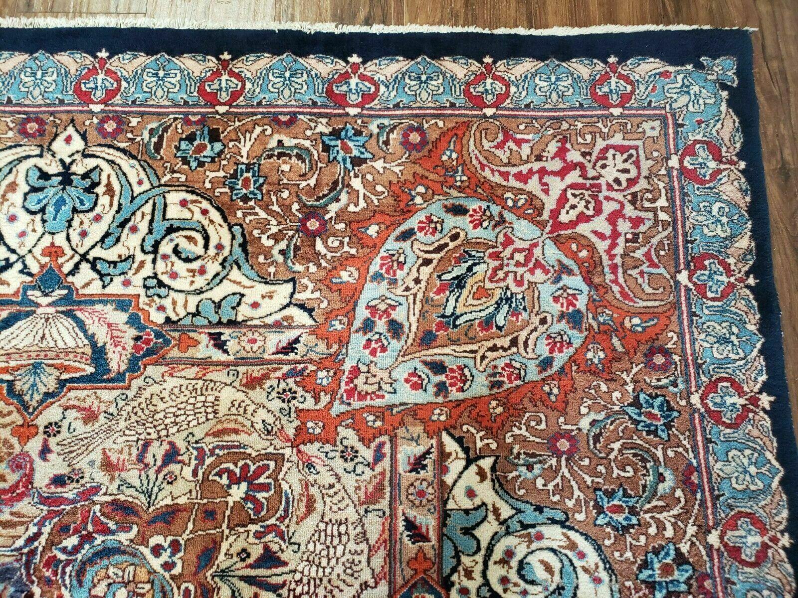 10' X 12' Vintage Handmade Persian Kashmar Animal Pictorial Wool Rug - Light Blue, Blue, and Red Carpet - Jewel Rugs