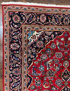 Persian Kashan Rug 4.9 x 8.5, Red and Navy Blue Semi Antique Vintage Wool Oriental Carpet, Hand Knotted Rug, Floral Medallion, High Quality Rug - Jewel Rugs