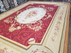 Large Aubusson Rug, 10x14 Rug, 10 x 14 Red Aubusson Carpet, Flatweave, Red Beige Ivory, Floral, Elegant Living Room Rug, Dining Room, Wool - Jewel Rugs