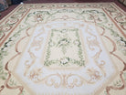 Elegant Aubusson Rug 10 x 14, Cream and Ivory Simple Aubusson Floral Carpet, Hand-Woven, European, New Aubusson Rug, Wool Area Rug, Violins - Jewel Rugs