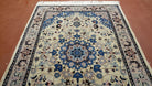 4x6 Ivory and Blue Chinese Rug Persian Design Hand-Knotted Oriental Carpet Wool Vintage Area Rug Central Medallion Entryway Rug Foyer Rug - Jewel Rugs