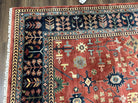 Indo Persian Heriz Rug 9 x 13 ft, Red and Navy Blue Oriental Carpet, Hand Knotted Wool Rug 9x13, Allover Pattern, Bohemian Rug, Living Room - Jewel Rugs