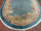 4' X 7' Vintage Handmade Art Deco Chinese Peking Wool Rug Oval Nice Sky Blue - Jewel Rugs