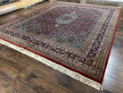 Indo Persian Bidjar Rug 8.5 x 10.3, Herati Mahi Pattern, Allover Medallion, Red Traditional Oriental 8x10 Hand Knotted Wool Carpet, Vintage - Jewel Rugs