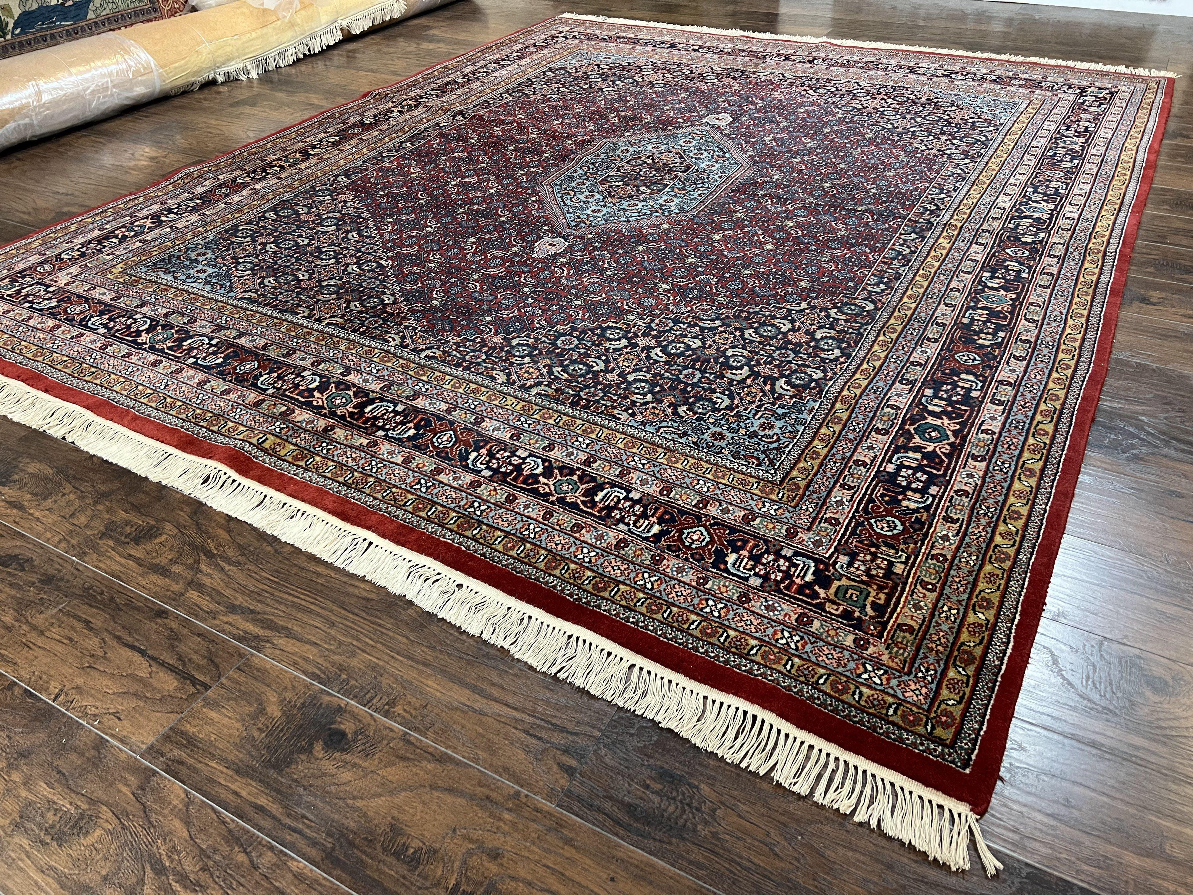 Indo Persian Bidjar Rug 8.5 x 10.3, Herati Mahi Pattern, Allover Medallion, Red Traditional Oriental 8x10 Hand Knotted Wool Carpet, Vintage - Jewel Rugs