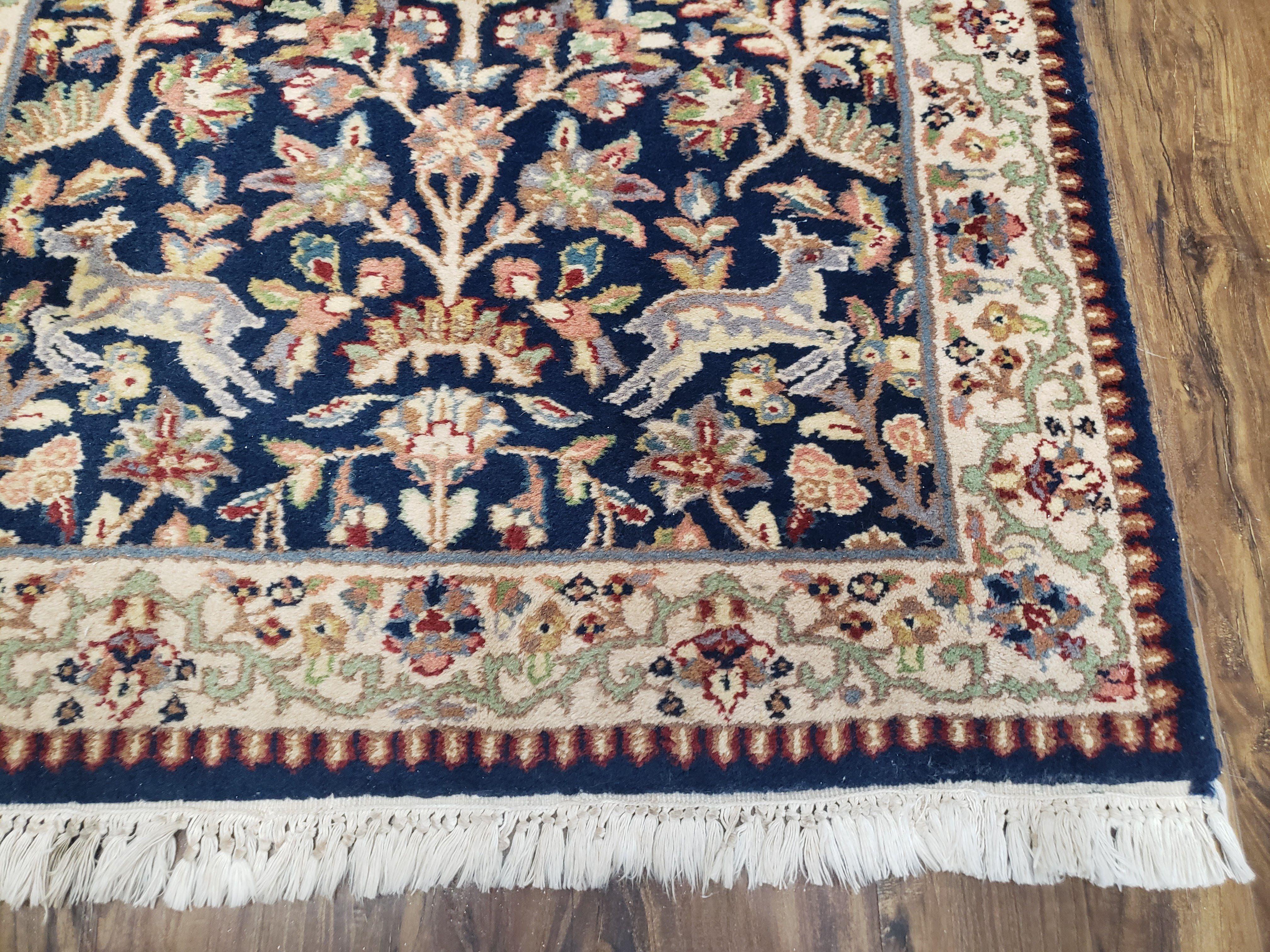 3x12 Indo Persian Runner Rug, Vintage Tree of Life Floral Rug, Wool Handmade Indian Carpet, Kitchen Rug, Hallway Carpet, Deer Birds, Blue - Jewel Rugs