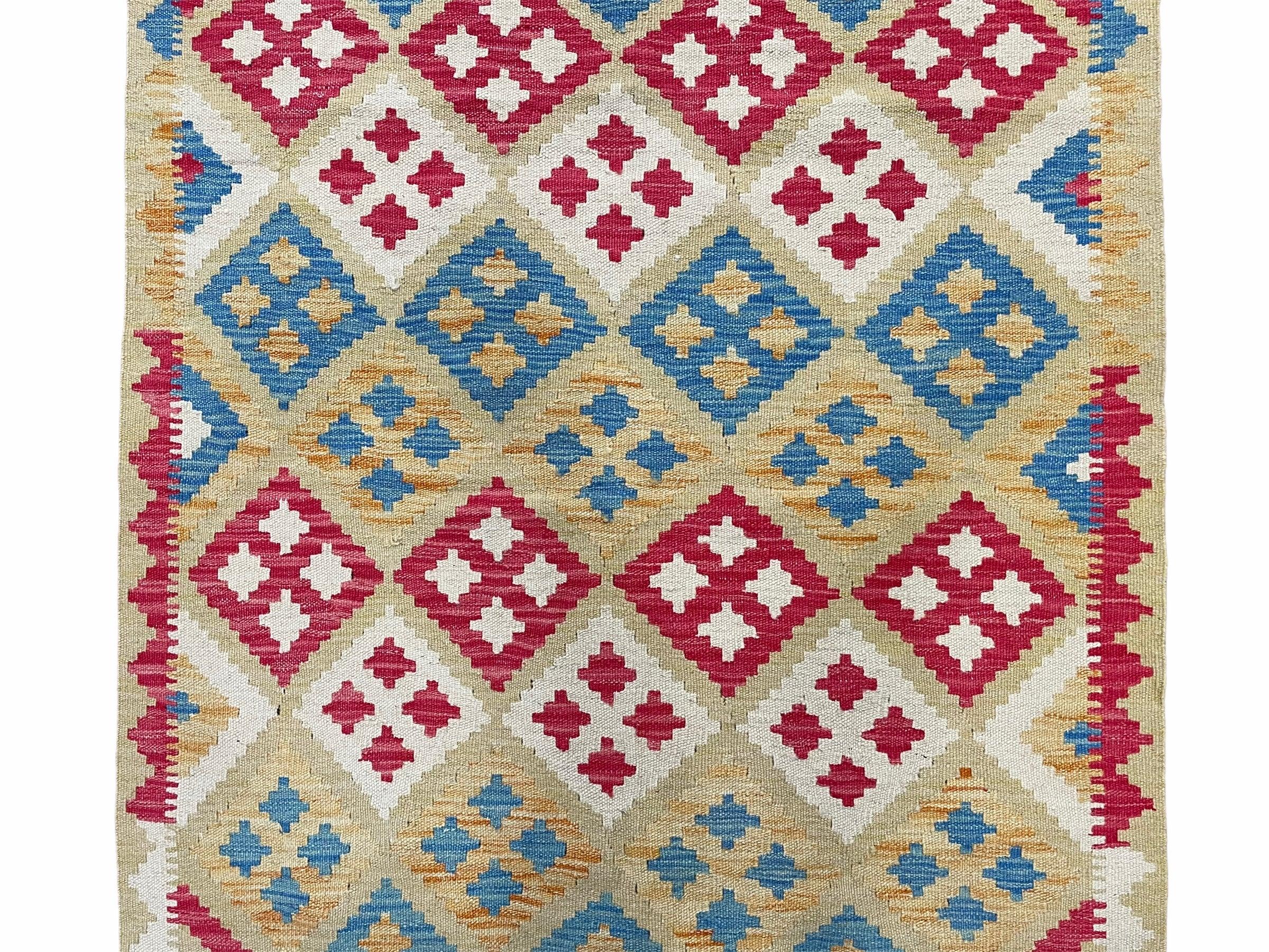 3x5 Kilim Rug Multicolor Tribal Kilim Rug 3 x 5 Tan Light Blue Red Beige New Turkish Anatolian Wool Kilim Flatweave Rug - Jewel Rugs