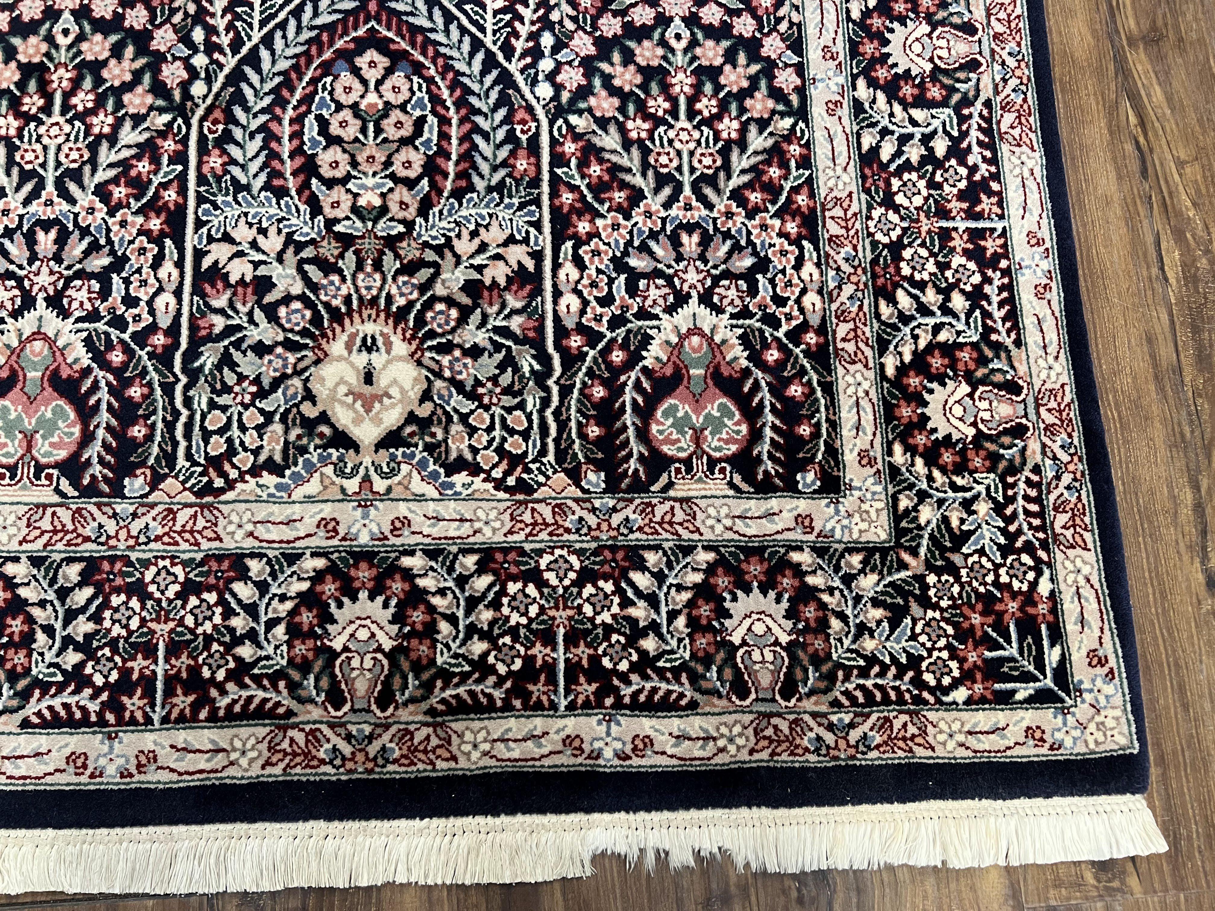 Fine Indo Kirman Persian Rug 3'9" x 6', Floral Allover Millefleurs, Persian Vase Rug Vintage Oriental Carpet Wool Handmade Black Indian Rug - Jewel Rugs