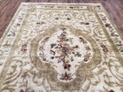 Vintage Nepali Tibetan Aubusson Rug 6x9, Wool Hand-Knotted Cream Beige Carpet, Leaves & Floral Pattern 6 x 9 Soft Area Rug Home Office Rug - Jewel Rugs