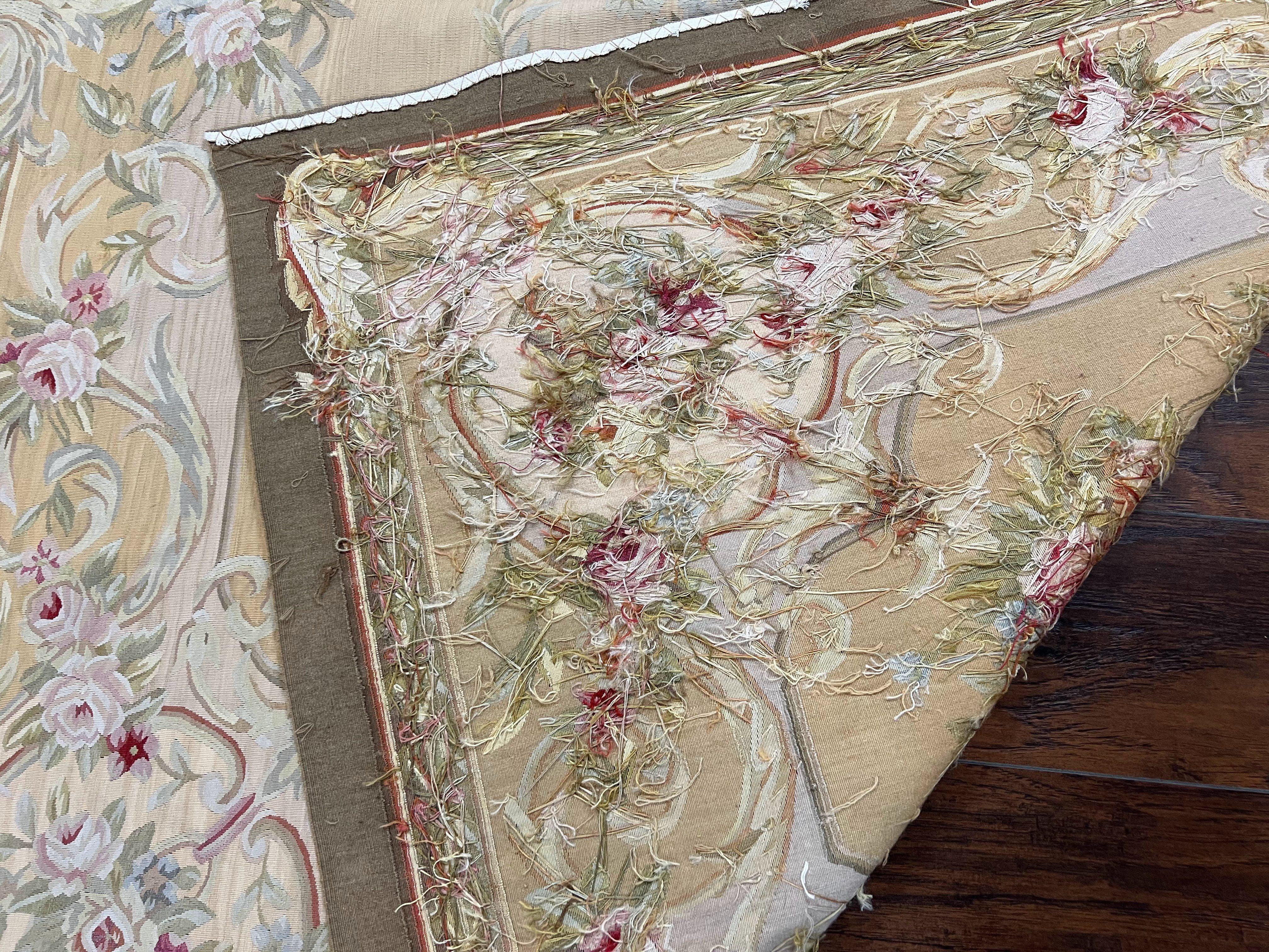 French Aubusson Rug 5x7, European Savonnerie Carpet 5 x 7 Flat Weave Handwoven, Wool & Silk, Light Colors, Floral Elegant Chinese Aubusson - Jewel Rugs