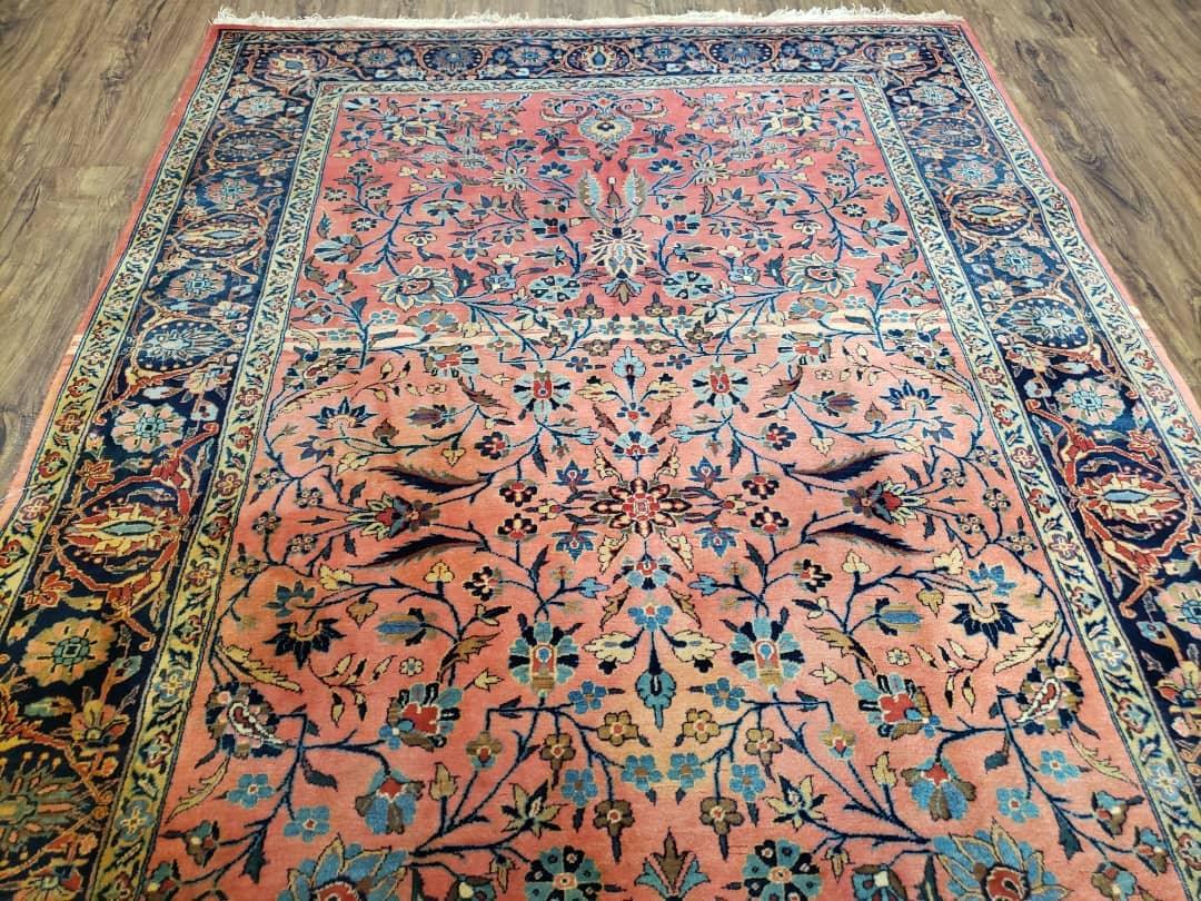 Antique Persian Kashan Rug, Manchester Wool, Red & Blue, Hand-Knotted, Allover Floral Pattern, 4'3" x 6'10" - Jewel Rugs