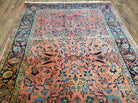 Antique Persian Kashan Rug, Manchester Wool, Red & Blue, Hand-Knotted, Allover Floral Pattern, 4'3" x 6'10" - Jewel Rugs