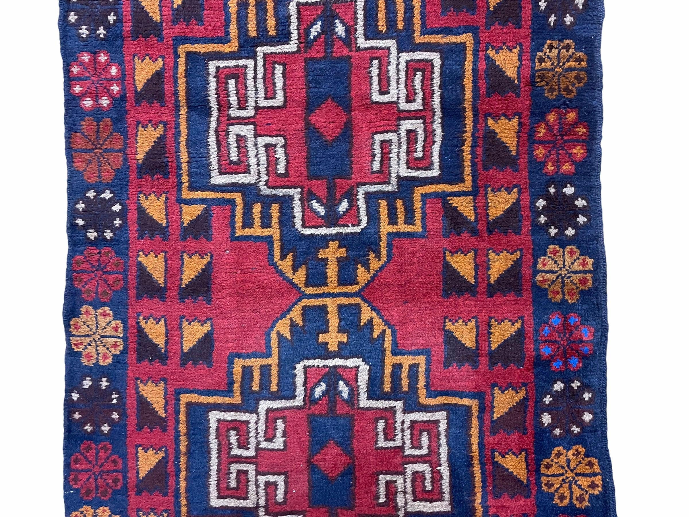 3 X 4.3 Vintage Handmade Tribal Wool Rug Balouch Rug Afghan Rug Red Blue Nice - Jewel Rugs