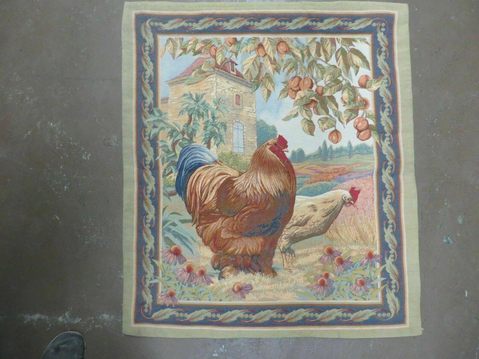 3' X 3' Vintage Tapestry American Machine Made Roosters - Jewel Rugs