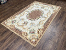 Needlepoint Rug 4x6 European Carpet, Leopard Print Rug, French Aubusson Savonnerie Design, Elegant Rug, Flatweave Rug, Wool Hand-Woven Ivory - Jewel Rugs