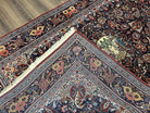 Navy Blue Persian Kashan Rug 4.4 x 6.7, Very Fine Wool Oriental Carpet, Hand-Knotted Floral Rug with Birds, Home Office Rug 4x7, Semi Antique Rug - Jewel Rugs