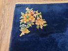 Antique Chinese Art Deco Accent Rug, Blue Art Deco Carpet, Small Chinese Rug, Flowers, Hand Knotted, Pair B, 2x4 Rug, Wool Rug Vintage Asian - Jewel Rugs