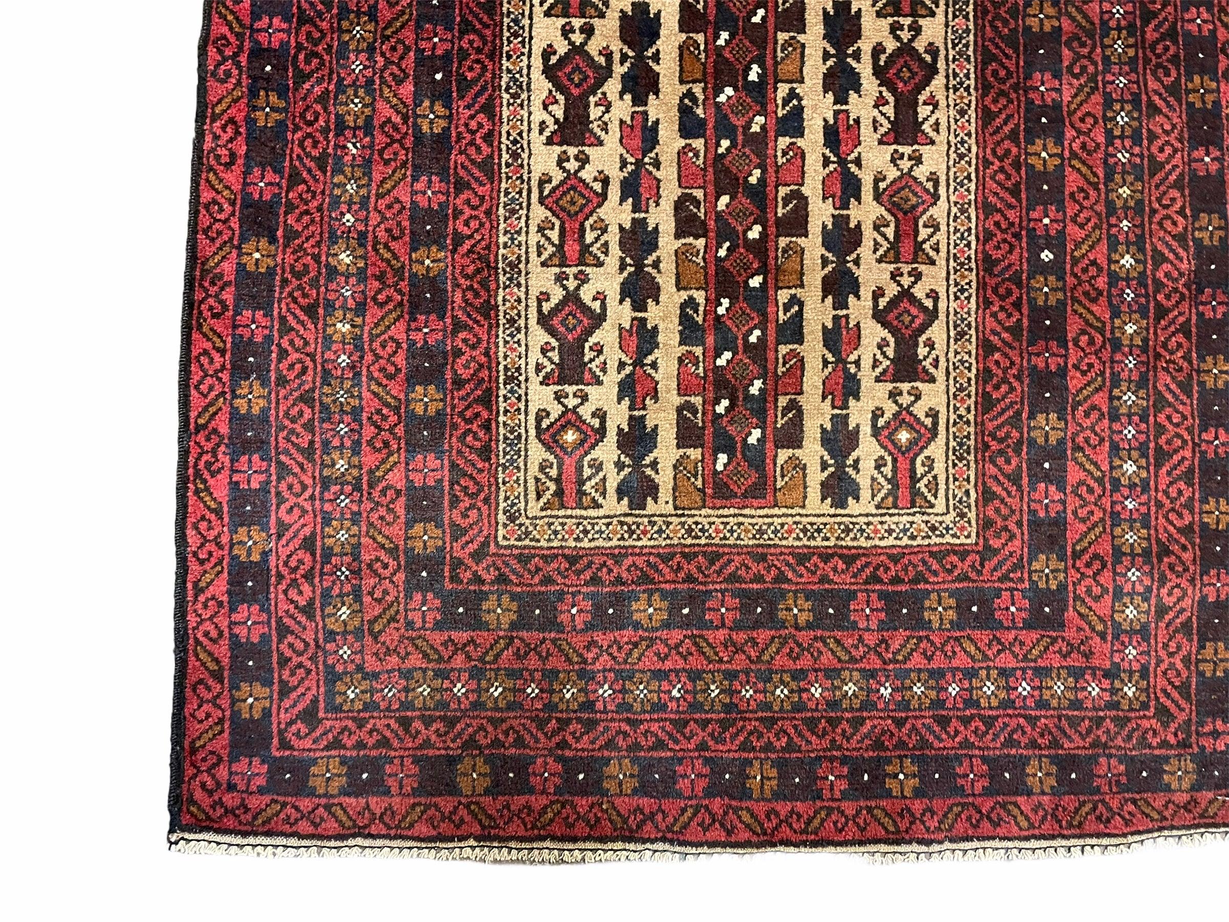 3x5 New Vintage Handmade Wool Rug Tribal Turkoman Balouch Prayer Rug Red Gold - Jewel Rugs