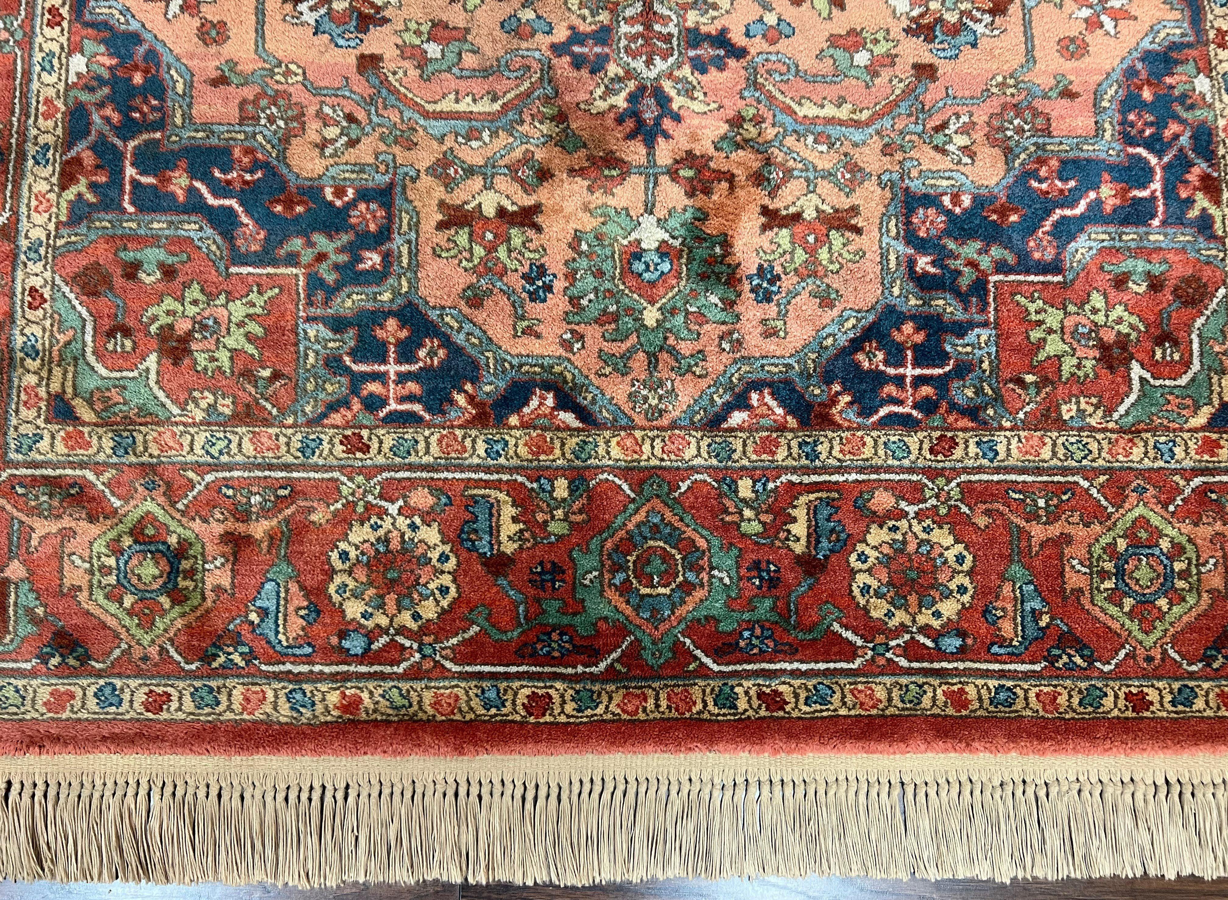 Karastan Medallion Serapi Rug #736, Wool Karastan Carpet 5.9 x 9, Discontinued Original 700 Series Karastan Area Rug 6x9 Vintage, Red Blue - Jewel Rugs