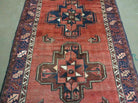 Persian Runner Rug 3.5 x 9.8, Persian Hamadan Rug with Kazak Pattern, Antique Wool Oriental Tribal Runner, Repeated Medallions, Handmade Hallway Kitchen Runner Rug, Red Navy Blue - Jewel Rugs