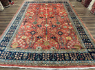 Indo Persian Heriz Rug 9 x 13 ft, Red and Navy Blue Oriental Carpet, Hand Knotted Wool Rug 9x13, Allover Pattern, Bohemian Rug, Living Room - Jewel Rugs