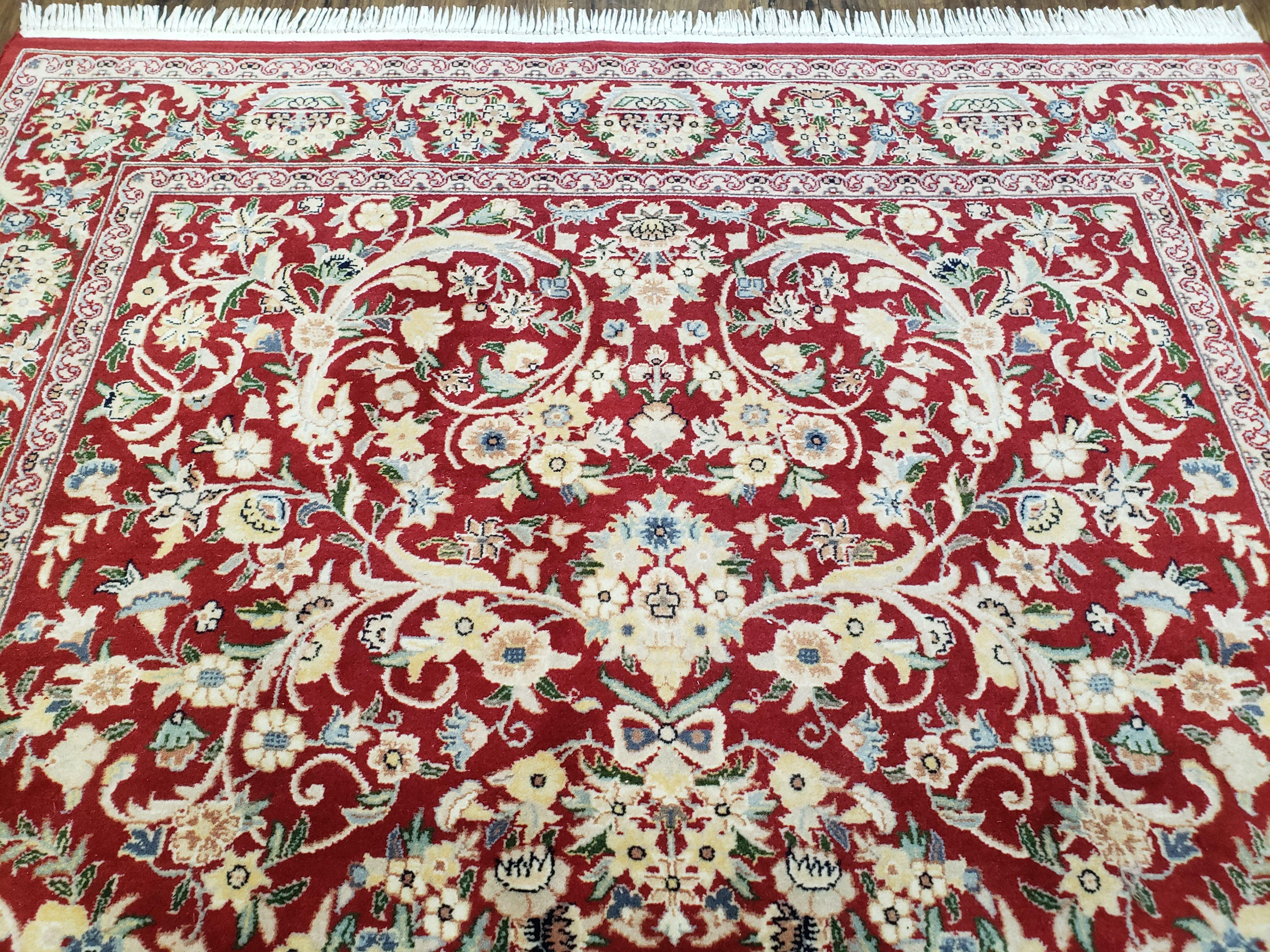 Vintage Pak Persian Area Rug, Red & Beige Pakistani Oriental Carpet, Hand-Knotted Wool Rug, 4x6 Rug Handmade Hand Knotted, Foyer Room Rug - Jewel Rugs