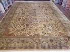 Vintage Indo Mahal Area Rug, Tea Washed Oriental Carpet, Hand-Knotted, Wool, 9x12 Rug, Beige & Green, Fine Indian Rug - Jewel Rugs