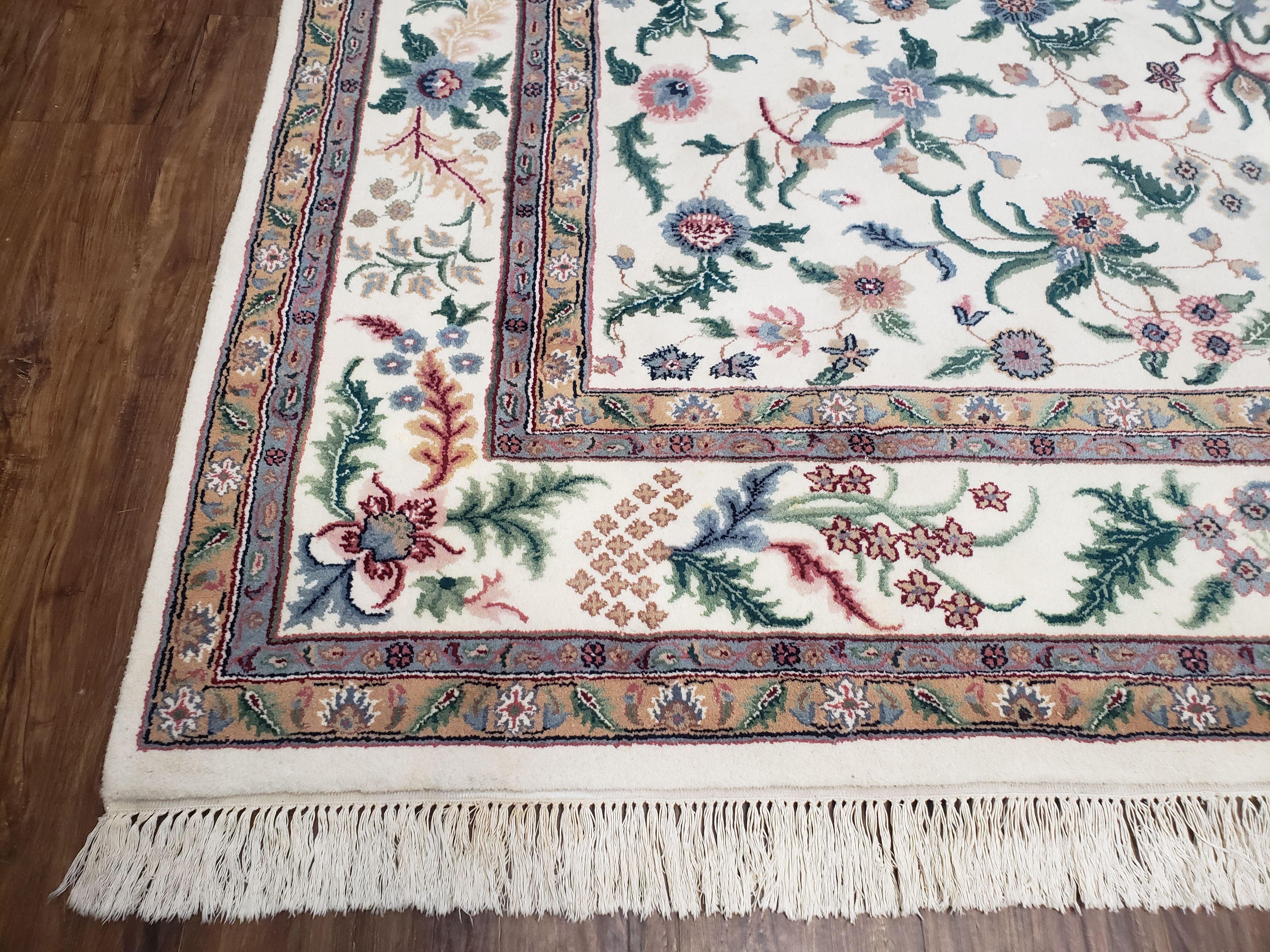 8x10 Handmade Floral Wool Rug Veg Dyes Indian Oriental Carpet Beige Hand-Knotted - Jewel Rugs