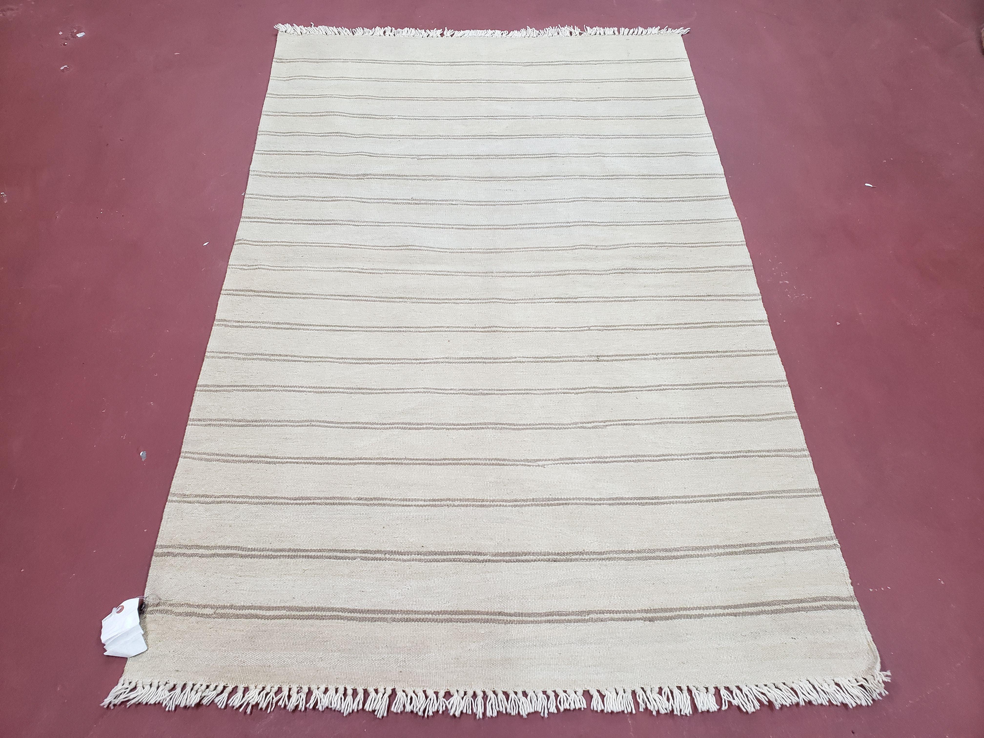 New Striped Turkish Kilim Area Rug 4x6 ft, Hand-Knotted, Wool, Light Gray, Earth Tone Decor, Flatweave Kilim, Two Toned Rug, Southwestern - Jewel Rugs