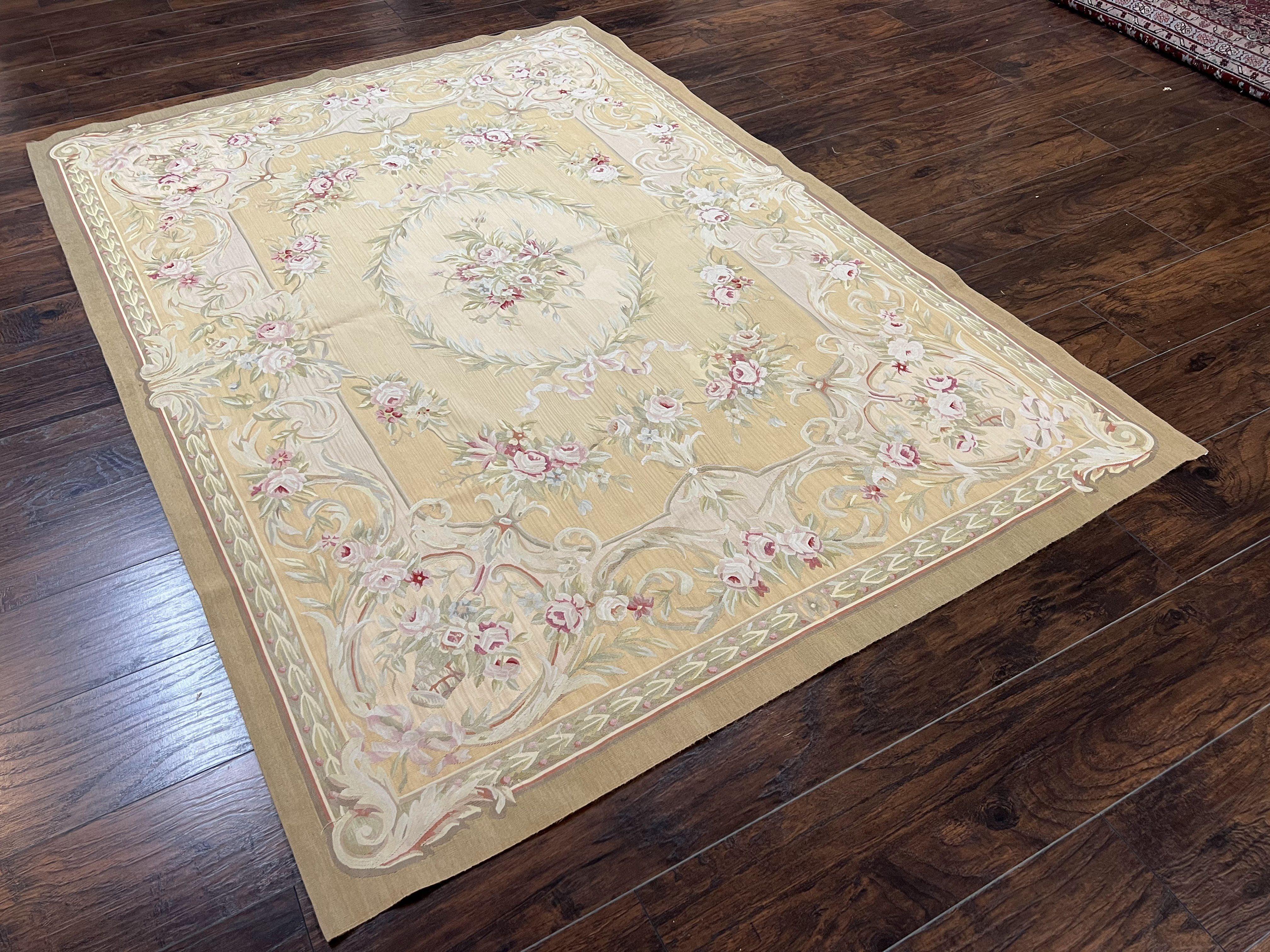 French Aubusson Rug 5x7, European Savonnerie Carpet 5 x 7 Flat Weave Handwoven, Wool & Silk, Light Colors, Floral Elegant Chinese Aubusson - Jewel Rugs